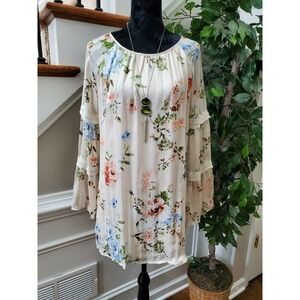 One Love Women's Multicolor Polyester Round Neck Long Sleeve Ruffle Top Size S